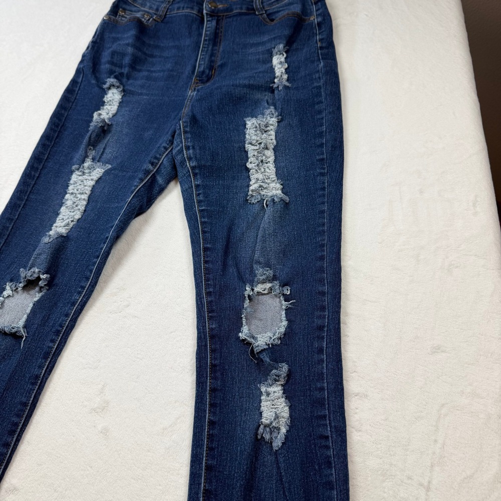 Fashion Nova Distressed Skinny Jeans Womens 15 Blue Good High Waisted Ripped - Picture 5 of 13